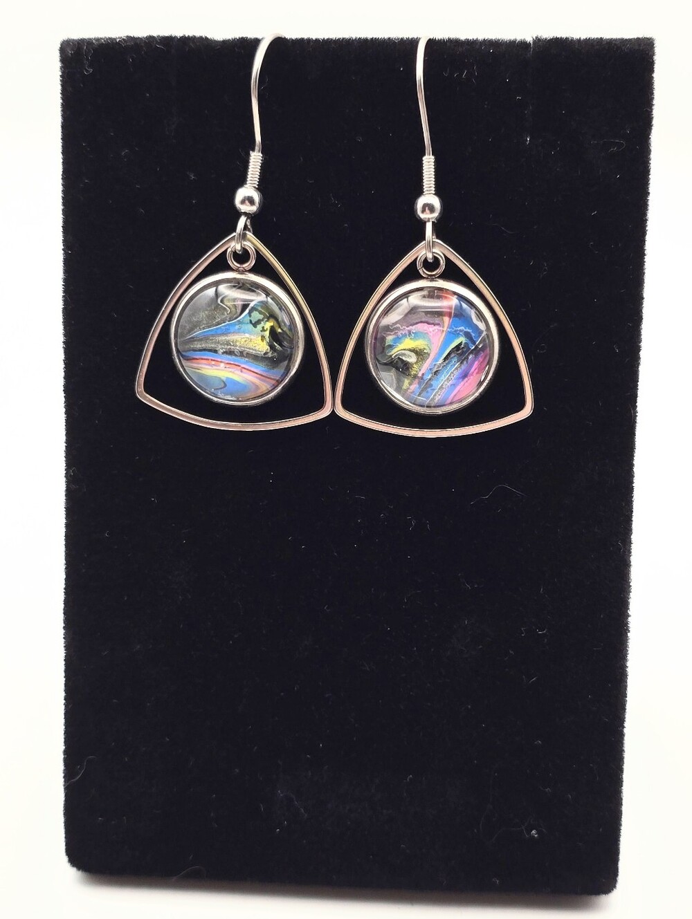 Handmade Multicolor Glass Drop Earrings with Silver-Tone Frame